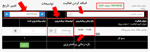 وارد کردن بازه زمانی در برنامه‌ ریزی بهتایم