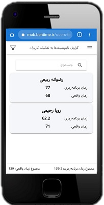 گزارش تایم‌شیت‌ها به تفکیک کاربران در اپلیکیشن بهتایم