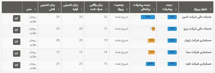 نرم افزار مدیریت پروژه برای شرکت‌های حسابداری و حسابرسی - گزارش پیشرفت